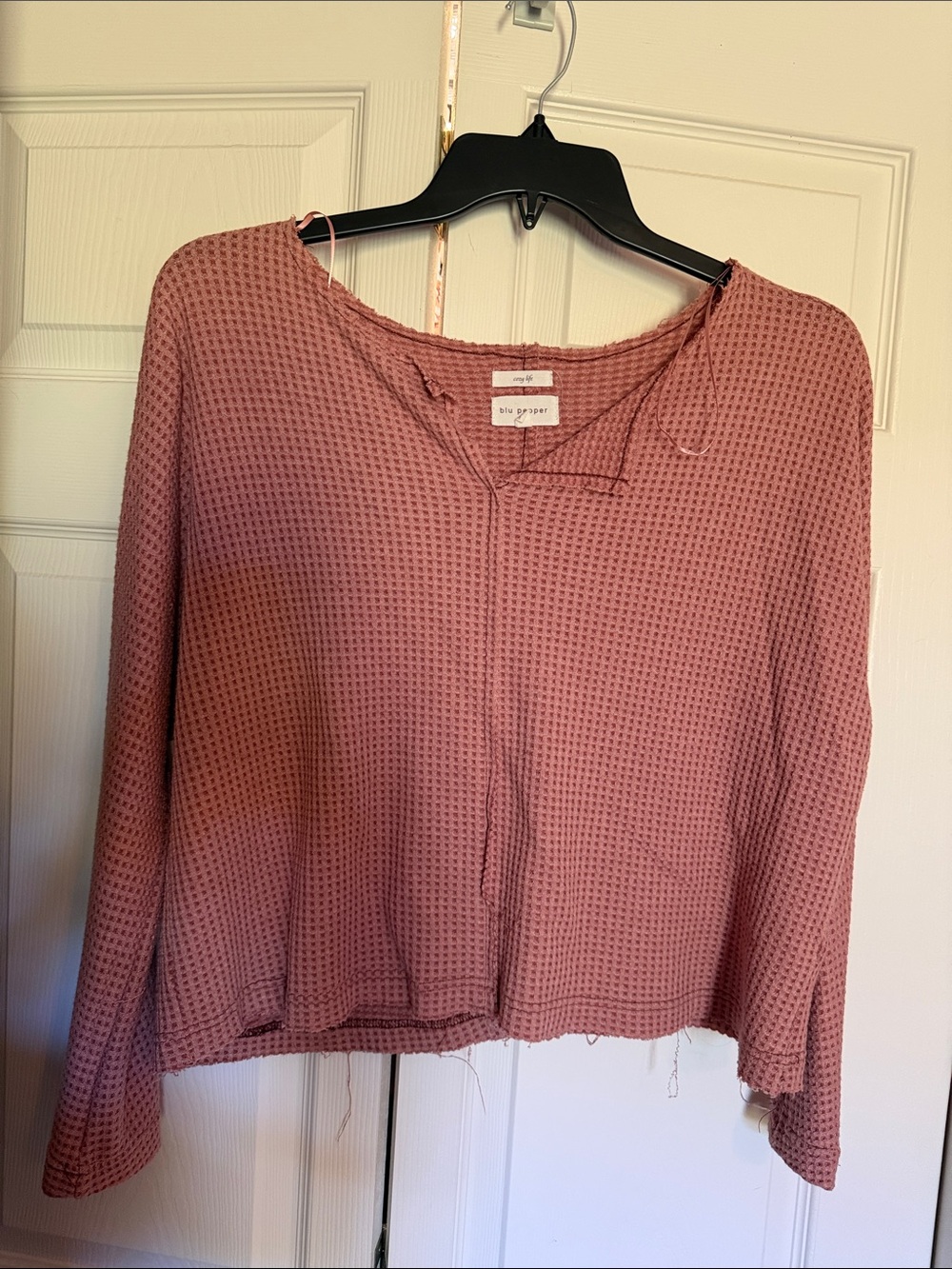 Blu Pepper Mauve Waffle-Knit Long Sleeve Pullover